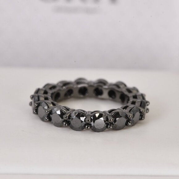 Black Moissanite Full Eternity Band Ring 925 Sterling - Picture 1 of 4